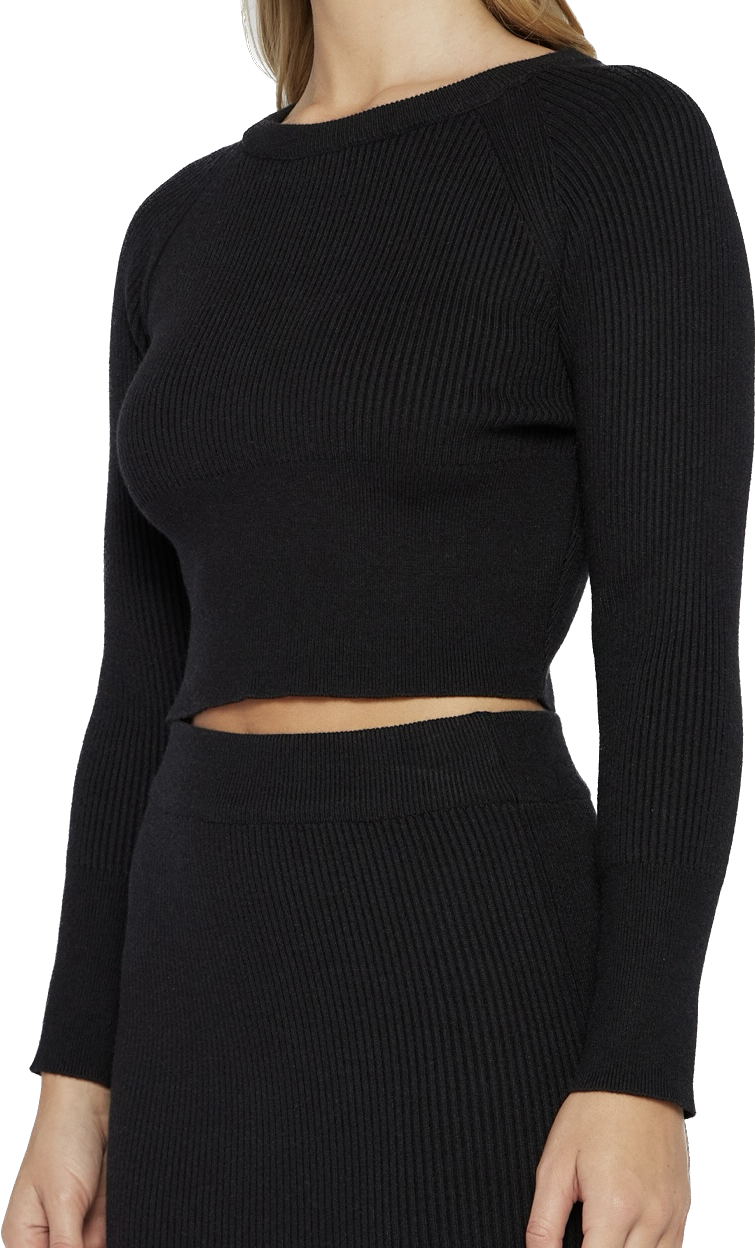 Black Knit Mid Length Skirt and Black Cropped Long Length Top ***sold Separately