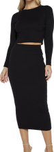 Load image into Gallery viewer, Black Knit Mid Length Skirt and Black Cropped Long Length Top ***sold Separately
