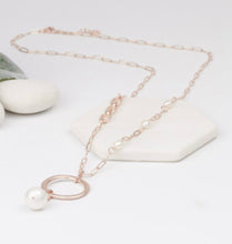 Load image into Gallery viewer, LillyCo Double Oval with Pearl Pendant Necklace
