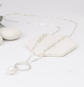 LillyCo Double Oval with Pearl Pendant Necklace