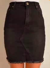 Load image into Gallery viewer, Black Frayed Edge Denim Skirt
