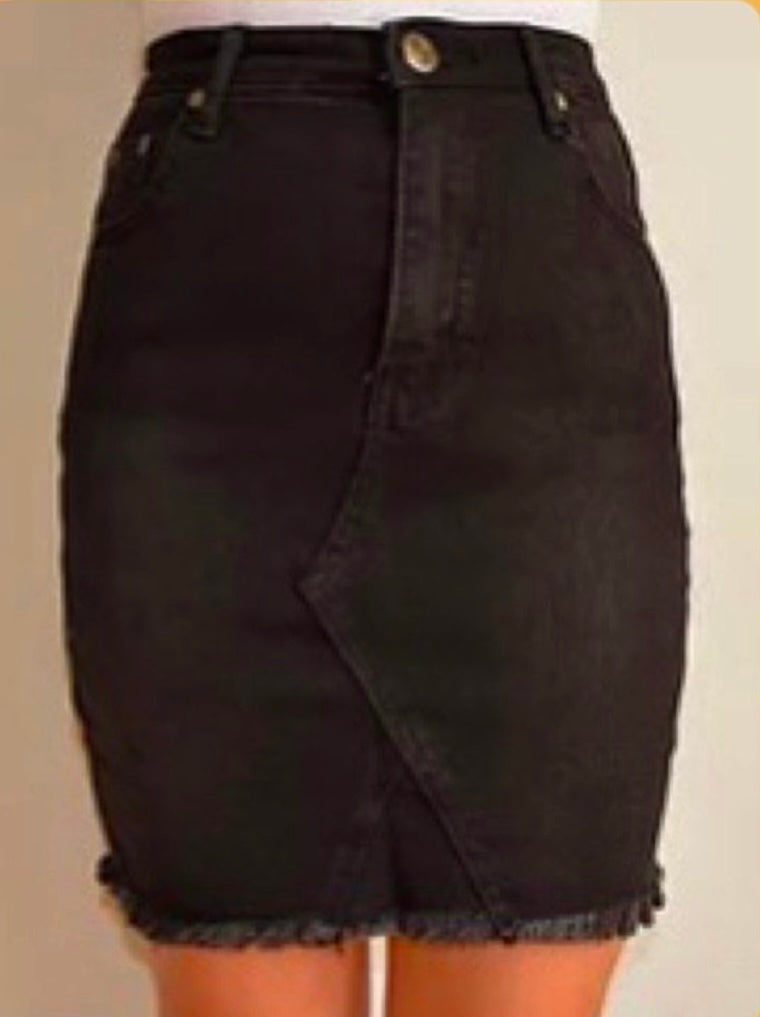 Black Frayed Edge Denim Skirt