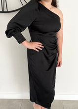 Load image into Gallery viewer, Eli Black One Shoulder Dress
