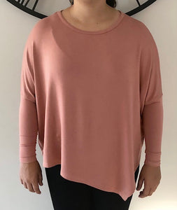 Pia Long Sleeve Top - Black and Coral/Pink